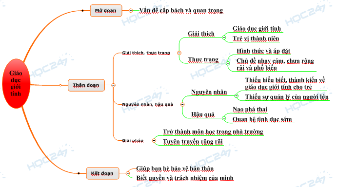 Sơ đồ tư duy - Nghị luận về vấn đề giáo dục giới tính tuổi vị thành niên hiện nay