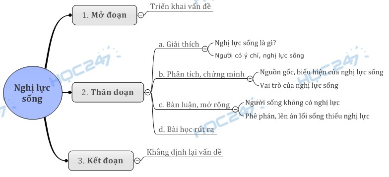 Sơ đồ tư duy - Nghị luận xã hội bàn về nghị lực sống của con người