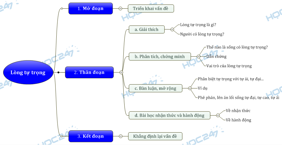 Sơ đồ tư duy - Nghi luận xã hội bàn về lồng tự trọng trong cuộc sống