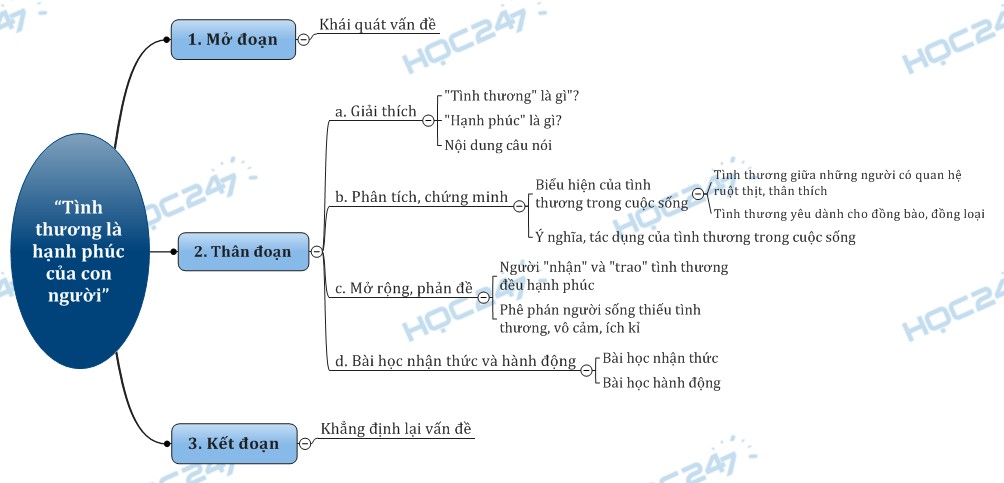 Sơ đồ tư duy - Nghị luận xã hội bàn về quan niệm tình thương là hạnh phúc của con người