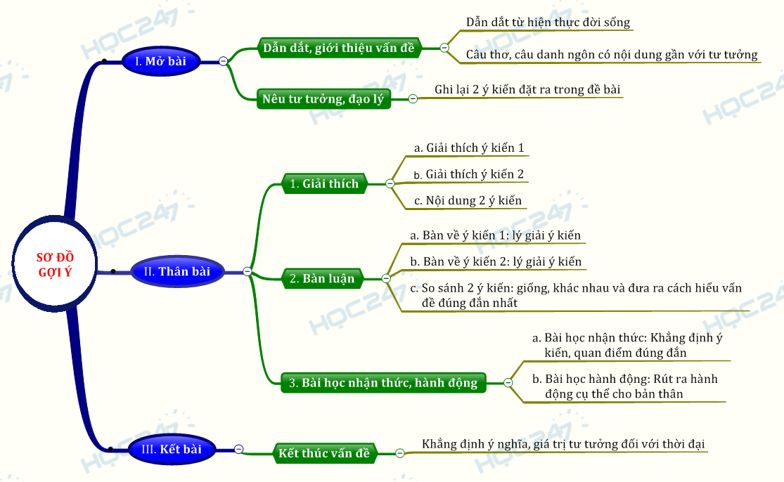 sơ đồ tư duy bàn luận về hai quan điểm, 2 ý kiến trái ngược nhau