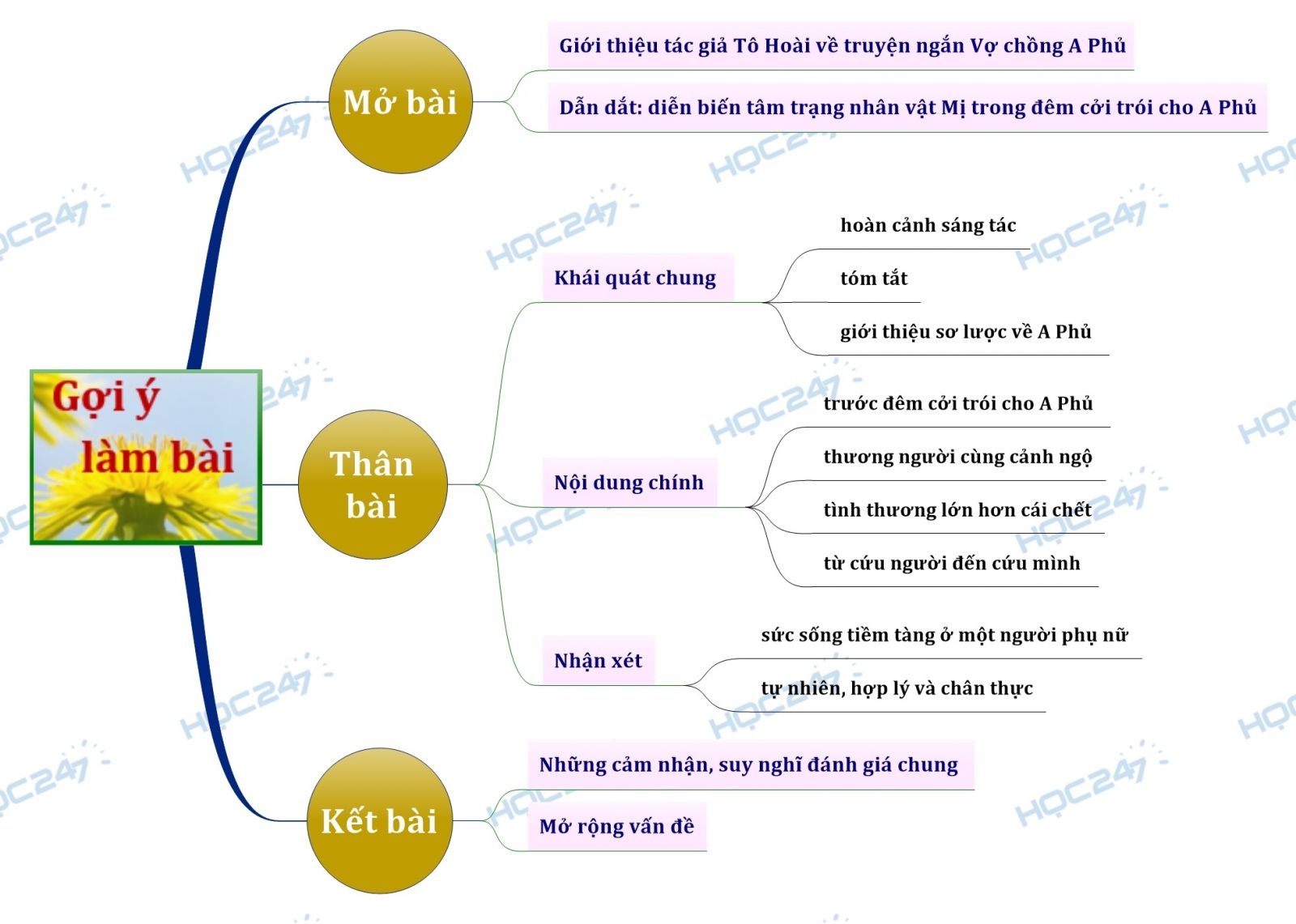  sơ đồ tư duy diễn biến tâm trạng Mị trong đêm cởi trói cho A phủ