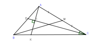  Trong mặt phẳng với hệ toạ độ Oxy, cho \(\Delta ABC\) có đỉnh A(1;2), phương trình đường trung tuyến  (ảnh 1)