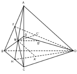 Cho tứ diện ABCD có AB=CD=4,BC=AD=5,AC=BD=6. M là điểm thay đổi trong tâm giác ABC. Các đường thẳng qua M song song với AD,BD,CD tương ứng cắt mặt phẳng (BCD),(ACD),(ABD) tại A′,B′,C′. Giá tr (ảnh 1)