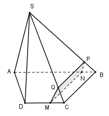 Cho hình chóp S.ABCD  có đáy ABCD  là hình thang đáy lớn AB . Gọi M  là một điểm trên cạnh CD; (ảnh 1)