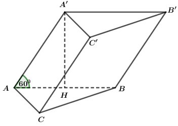 Cho khối lăng trụ \(ABC.A'B'C'\) có đáy là tam giác đều cạnh (ảnh 1)