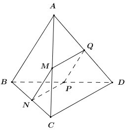 Biết cắt tứ diện ABCD theo thiết diện là một hình thoi, chu vi của hình thoi đó bằng (ảnh 1)