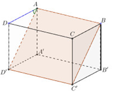 Cho hình hộp chữ nhật ABCD.A'B'C'D' có AA' = a, AD = a căn bậc hai 3 (ảnh 1)