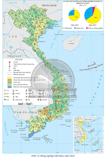 Dựa vào hình 12 và thông tin trong bài, hãy trình bày tình hình phát triển và phân bố nông nghiệp ở nước ta