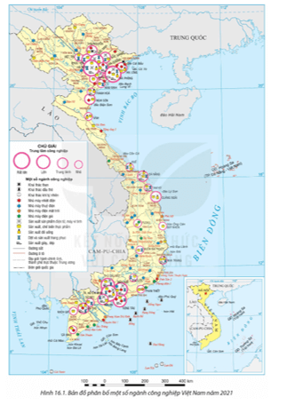 Dựa vào thông tin mục II và hình 16.1, hãy trình bày đặc điểm phát triển và phân bố của ngành công nghiệp