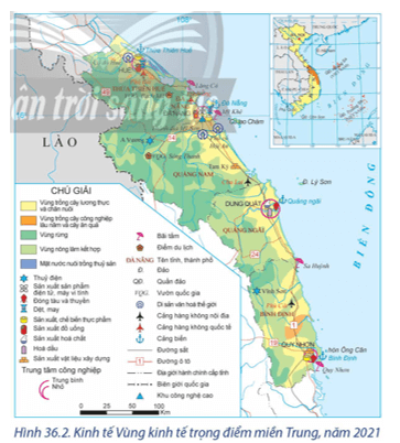 Dựa vào hình 36.2 và thông tin trong bài, hãy: Xác định vị trí của vùng kinh tế trọng điểm miền Trung