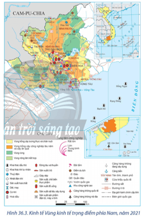 Dựa vào hình 36.3 và thông tin trong bài, hãy: Xác định vị trí của vùng kinh tế trọng điểm phía Nam