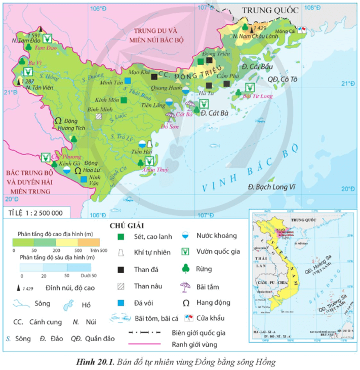 Dựa vào thông tin và hình 20.1 hãy Trình bày đặc điểm vị trí địa lí của vùng Đồng bằng sông Hồng
