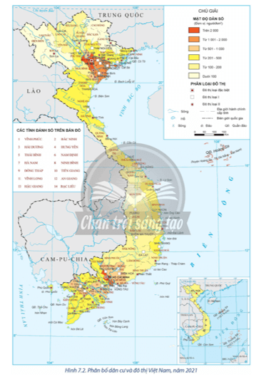 Dựa vào hình 7.2 và thông tin trong bài, hãy trình bày đặc điểm phân bố dân cư nước ta