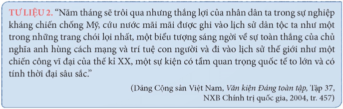 Khai thác thông tin và Tư liệu 2 trong mục hãy phân tích ý nghĩa lịch sử của cuộc kháng chiến chống Mỹ