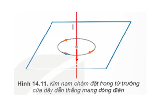 Đặt một kim nam châm nhỏ trên mặt phẳng vuông góc với dòng điện thẳng Khi cân bằng