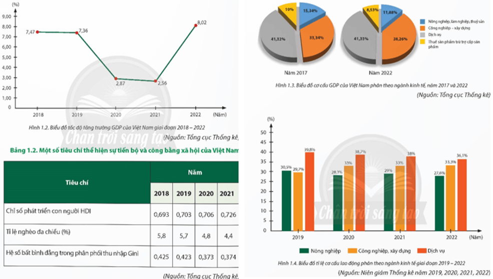 Dựa vào các biểu đồ, bảng số liệu và thông tin trong bài, em hãy: Nhận xét sự phát triển kinh tế của Việt Nam