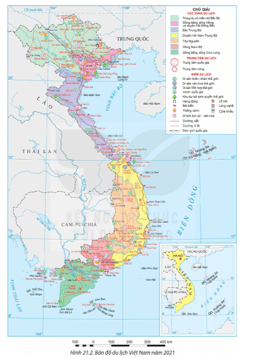 Dựa vào thông tin mục 1,2 và hình 21.2, hãy trình bày sự phát triển và phân hóa lãnh thổ du lịch nước ta