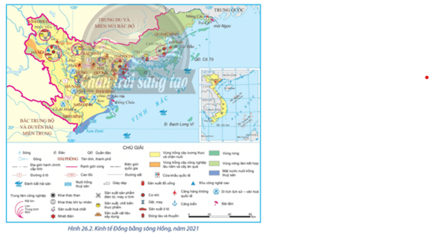 Dựa vào hình 26.2, kể tên một số trung tâm công nghiệp và các ngành công nghiệp tiêu biểu