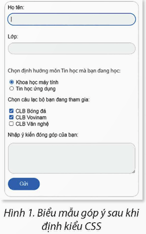 Nhiệm vụ. Định kiểu CSS cho biểu mẫu góp ý. Yêu cầu: Em hãy định kiểu CSS cho biểu mẫu góp ý