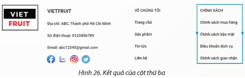 Nhiệm vụ. Thiết kế chân trang. Yêu cầu: Sử dụng trang web chủ đề bán hàng đã thiết kế trong Thực hành