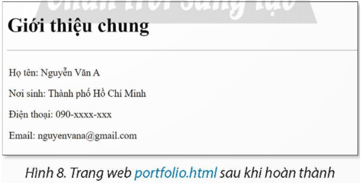 Thực hiện hiệu chỉnh trang web portfolio.html trong các ví dụ của bài học để giới thiệu