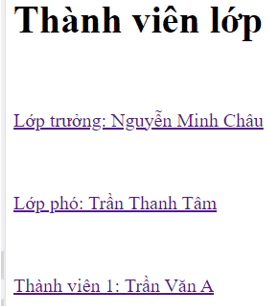 Em hãy bổ sung tên các bạn trong lớp vào ngay sau phần Thành viên lớp của trang web thanhvienlop.html