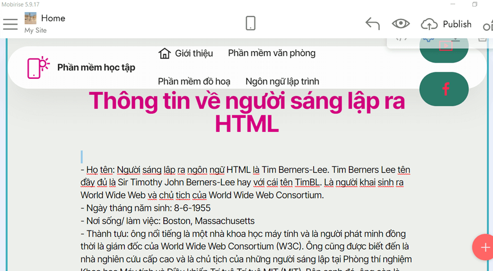 Em hãy tạo phần nội dung giới thiệu thông tin về người sáng lập ra ngôn ngữ định dạng văn bản HTML