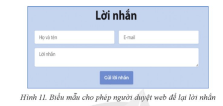 Em hãy tạo một biểu mẫu với các nội dung họ tên email lời nhắn theo mẫu như ở Hình 11