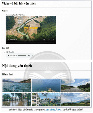 Em hãy bổ sung các nội dung sau vào trang web portfolio.html: Thêm ảnh vào mục Nội dung yêu thích