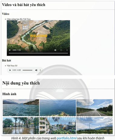 Em hãy bổ sung các nội dung sau vào trang web portfolio.html
