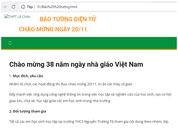 Hãy thiết kế trang web báo tường điện tử của lớp em