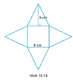 Sau khi cắt và gấp miếng bìa như Hình 10.14, ta được một hình chóp tứ giác đều